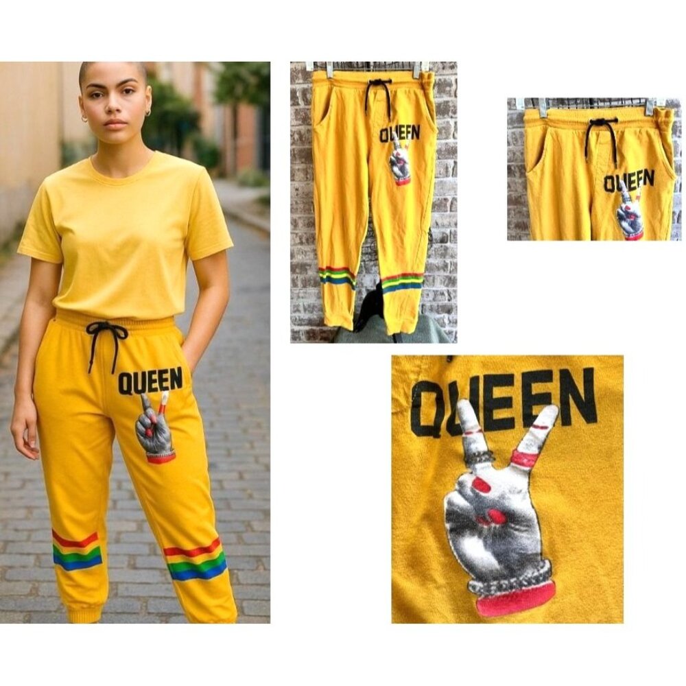 On Fire Queen Joggers Junior Large Sweatpants Drawstring Freddie Murcury READ